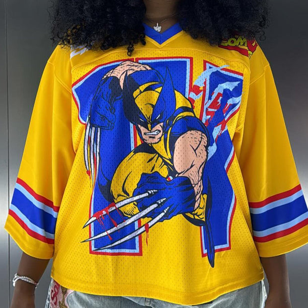Casual Street Anime Mesh Splicing Jersey