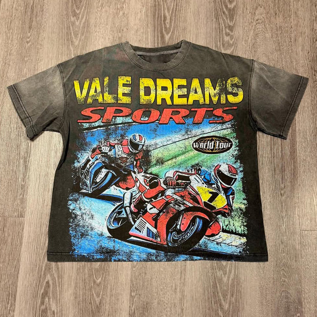 Racing Letters Print Short Sleeve T-Shirt