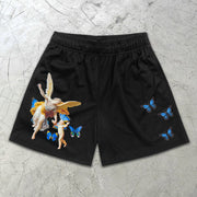 Angel Butterfly Graphic Print Elastic Shorts