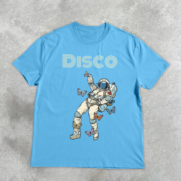 astronaut disco vintage print short sleeve T-shirt