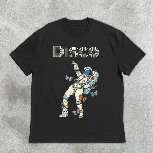 astronaut disco vintage print short sleeve T-shirt