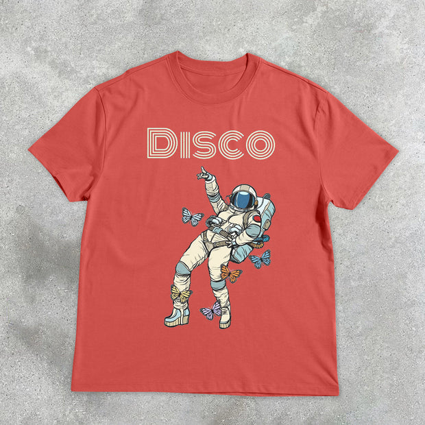 astronaut disco vintage print short sleeve T-shirt