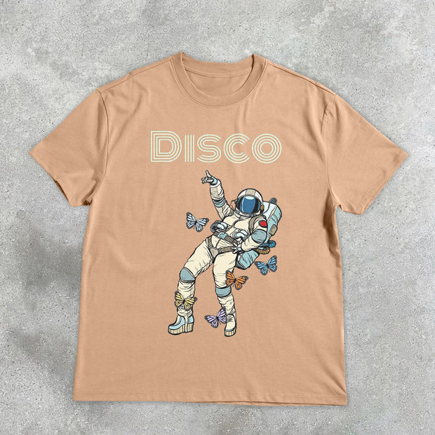 astronaut disco vintage print short sleeve T-shirt