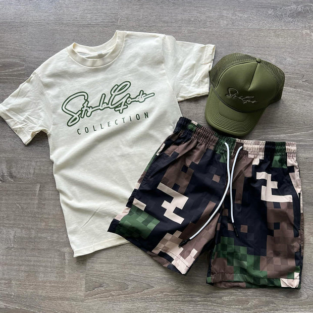 Fashionable Personalized Camouflage Shorts T-shirt Two-piece Set