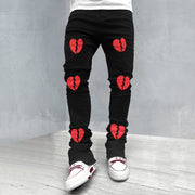 Heart Print Slim Fit Trendy Casual Jeans