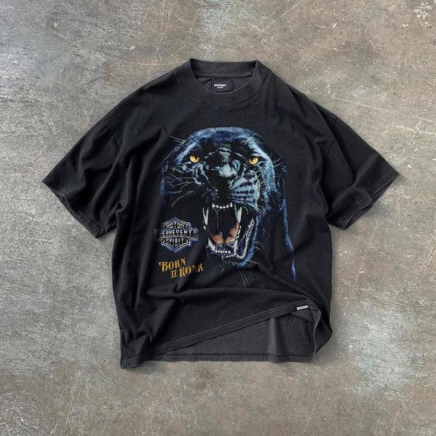 Personalized fashion animal print round neck short sleeve T-shirt