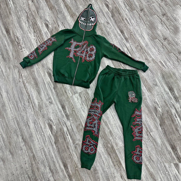 Fashionable and personalized retro skull full zip hoodie set