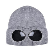 Windproof Plush Knit Hat With Sunglasses