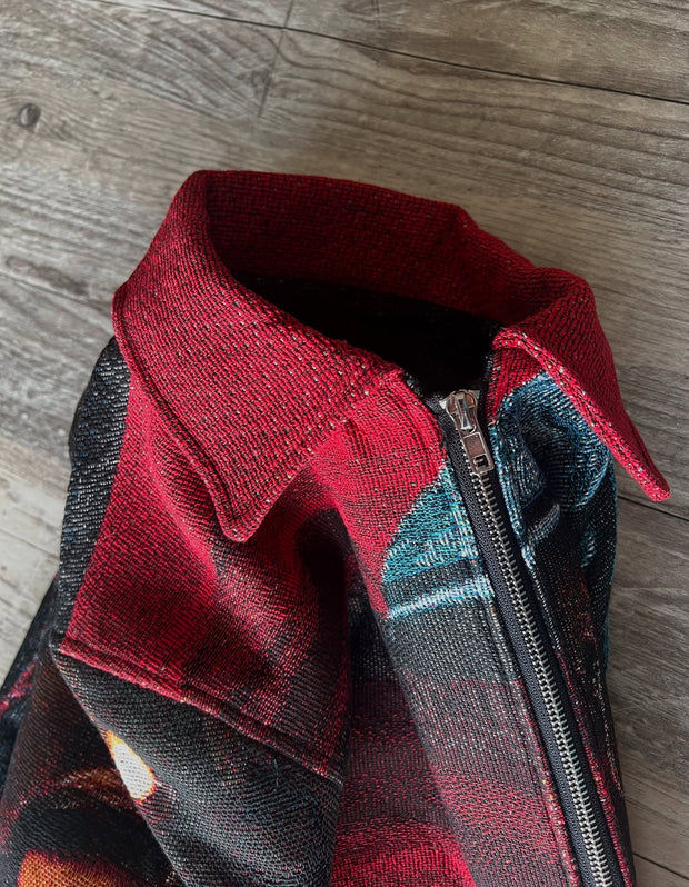 Vintage Lapel Tapestry Zip Jacket