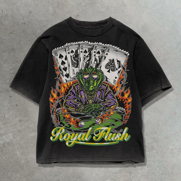 Las Vegas Crocodile Casual Street Retro Print T-shirt