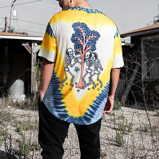Street personality V-print tie-dye short-sleeved T-shirt