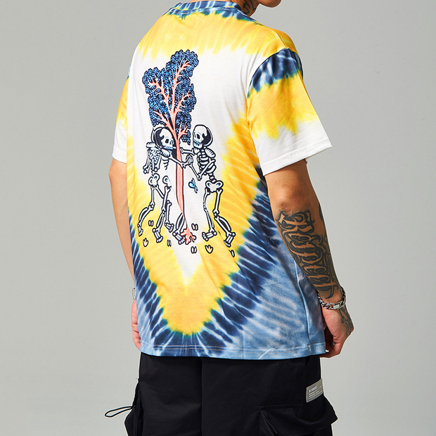 Street personality V-print tie-dye short-sleeved T-shirt
