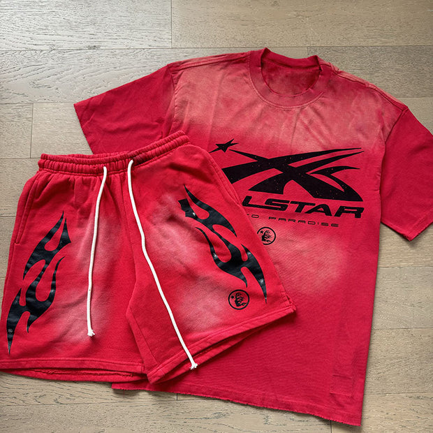 Casual Street Retro T-shirt Shorts Two-Piece Set