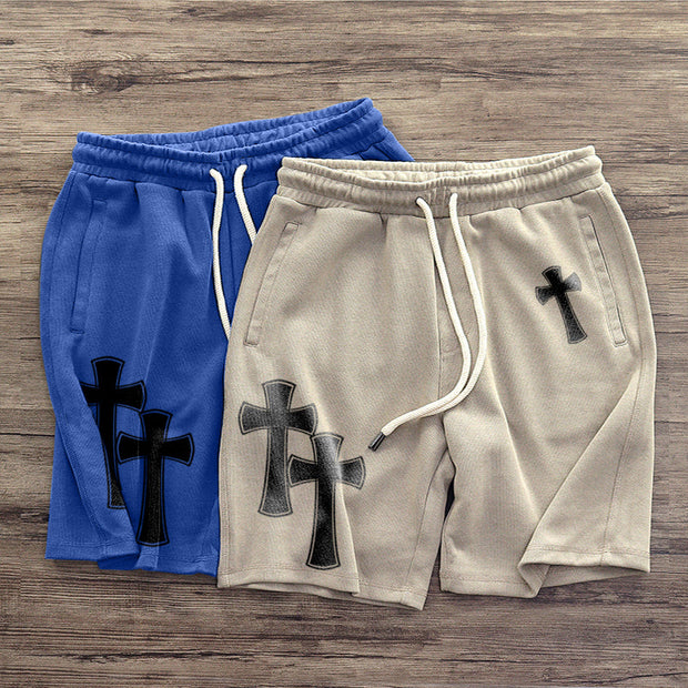 Vintage cross-print street shorts