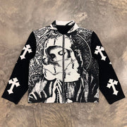 Prayer Cross Print Zipped Jacket