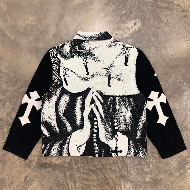 Prayer Cross Print Zipped Jacket