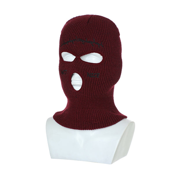 Embroidered Ski Three Hole Knit Hat Ski Warm Ear Guard Head Cover