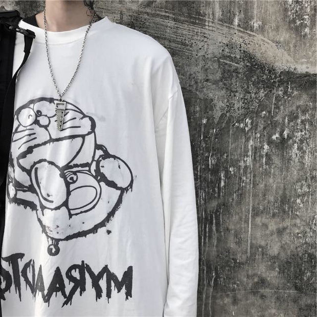 Cartoon print ink loose bottoming shirt long sleeve T-shirt