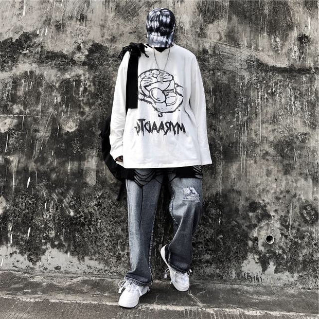 Cartoon print ink loose bottoming shirt long sleeve T-shirt