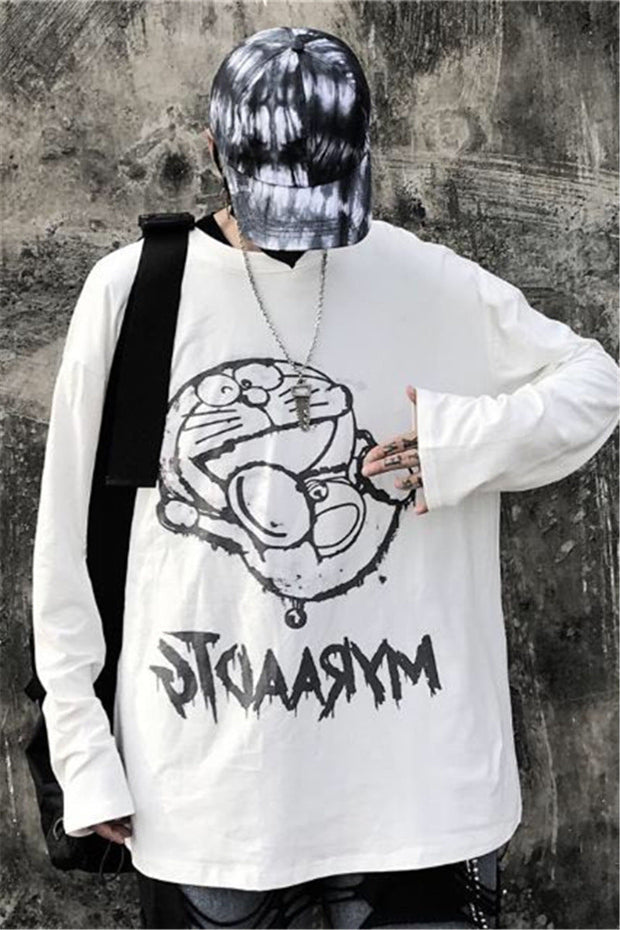 Cartoon print ink loose bottoming shirt long sleeve T-shirt