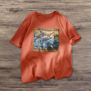 Marine fish retro print short-sleeved T-shirt
