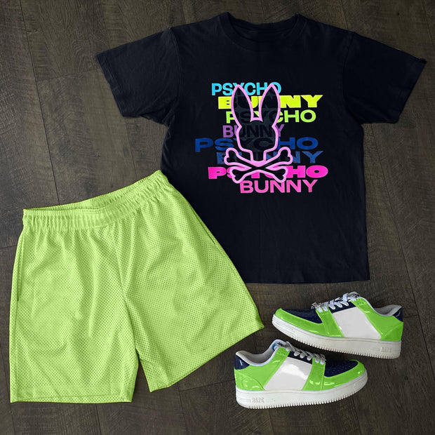 Fashion rabbit personality street style print T-shirt shorts suit