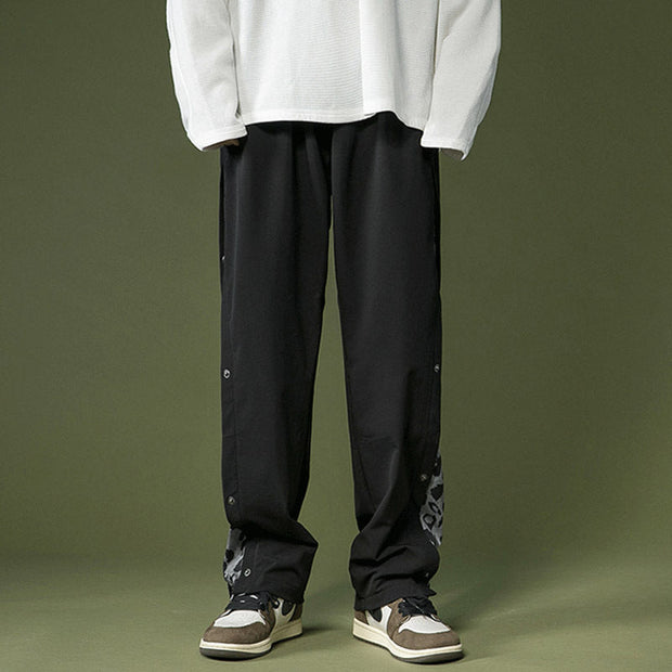 Loose straight mopping casual buttoned wide-leg sports trousers