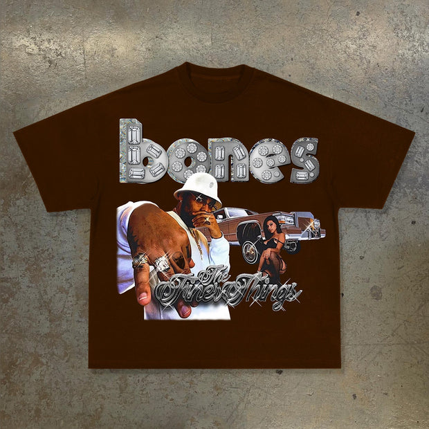 Fashion Bones Print Short Sleeve T-Shirt
