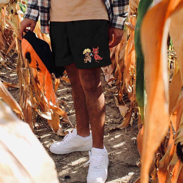 Cartoon Print Vintage Mesh Street Shorts