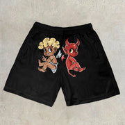 Cartoon Print Vintage Mesh Street Shorts