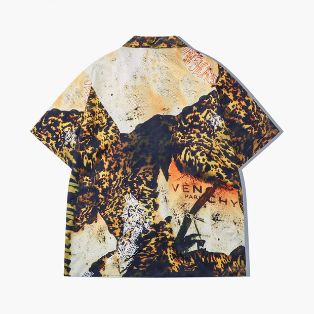 Trendy Leopard Print Loose Short Sleeve Shirt Suit