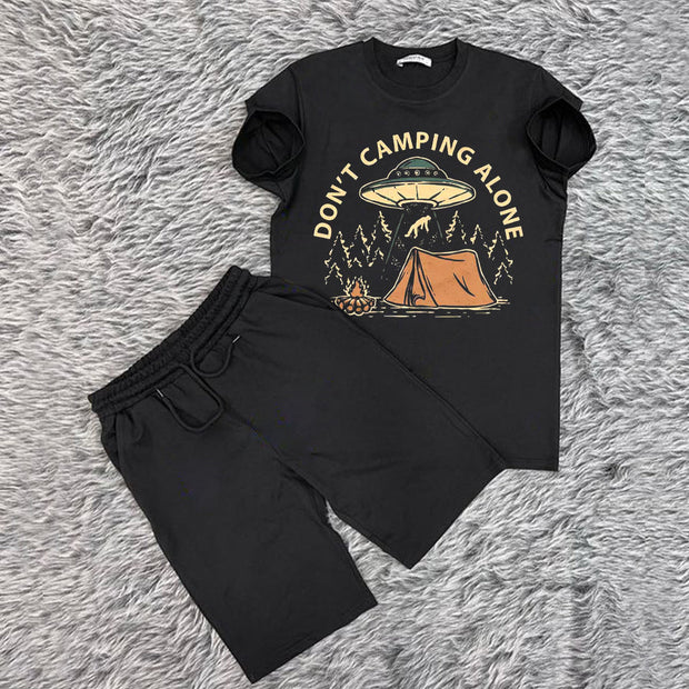 Casual Alphabet Print Short Sleeve Suit