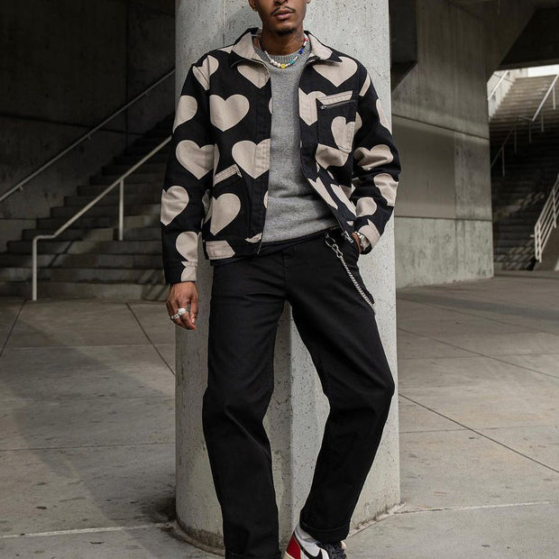 Casual sex heart print lapel jacket