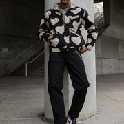 Casual sex heart print lapel jacket