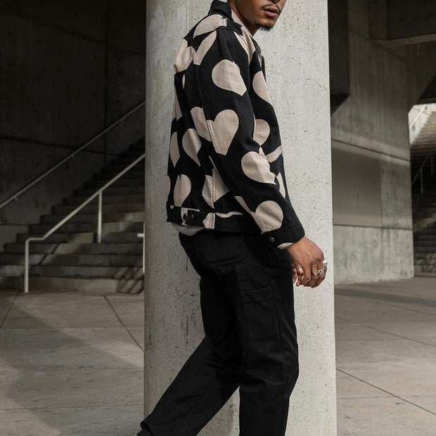Casual sex heart print lapel jacket