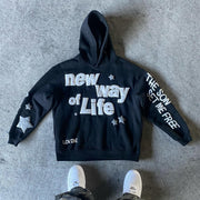 New Way Of Life Print Long Sleeve Hoodies