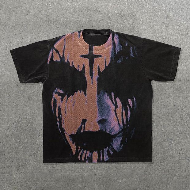 Scary Mask Print Short Sleeve T-Shirt