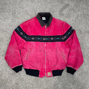 Retro contrast ethnic style zipper lapel tie lined jacket