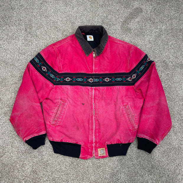 Retro contrast ethnic style zipper lapel tie lined jacket