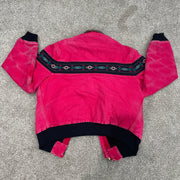 Retro contrast ethnic style zipper lapel tie lined jacket