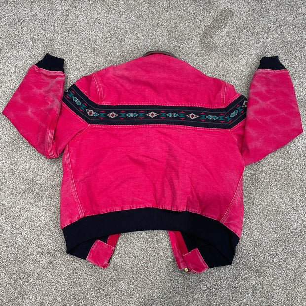 Retro contrast ethnic style zipper lapel tie lined jacket