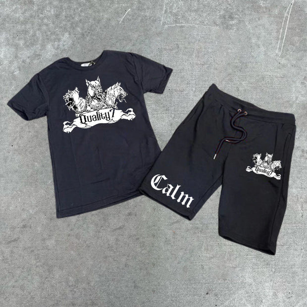 Graphic Print Short Sleeve Two-Piece Shorts