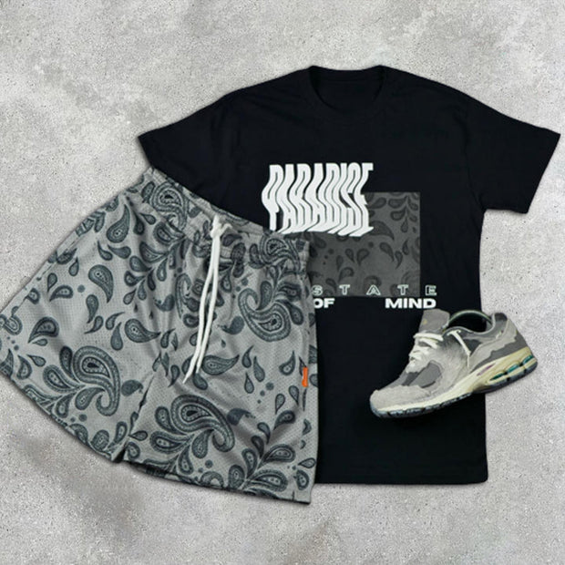 Paisley Print Short Sleeve Two Piece