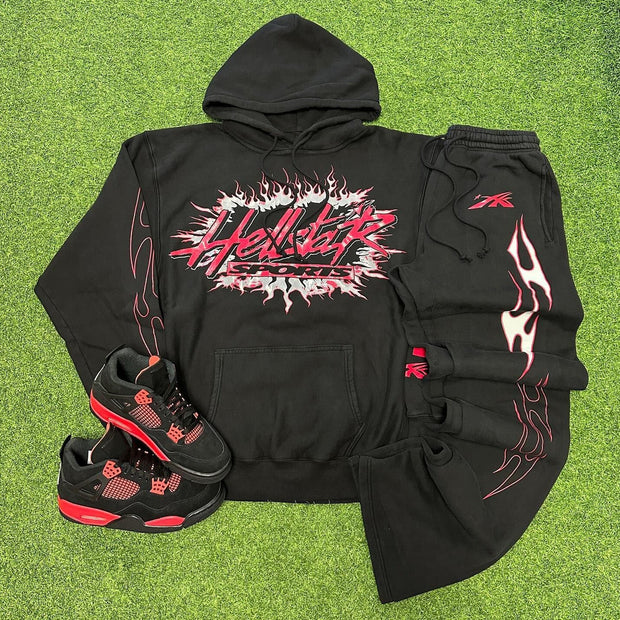 Lightning Letters Print Two Piece Hoodie Set