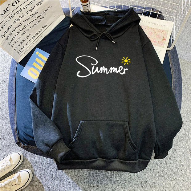 Street style printed Harajuku plus velvet padded hooded sweatshirt