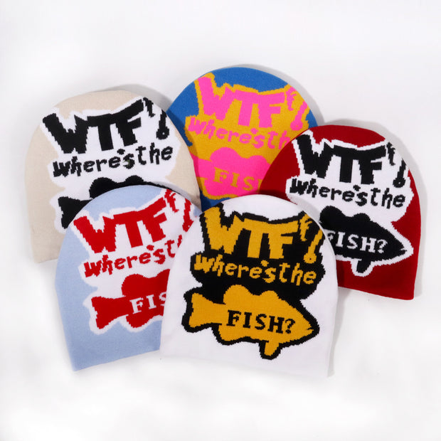 WTF letter jacquard knitted hat