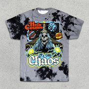 Tie-Dye Skull Graphic Print Short Sleeve T-Shirt