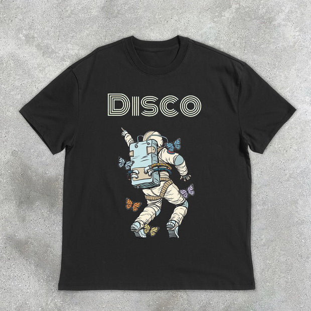 astronaut disco vintage print short sleeve T-shirt
