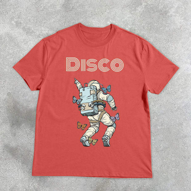 astronaut disco vintage print short sleeve T-shirt