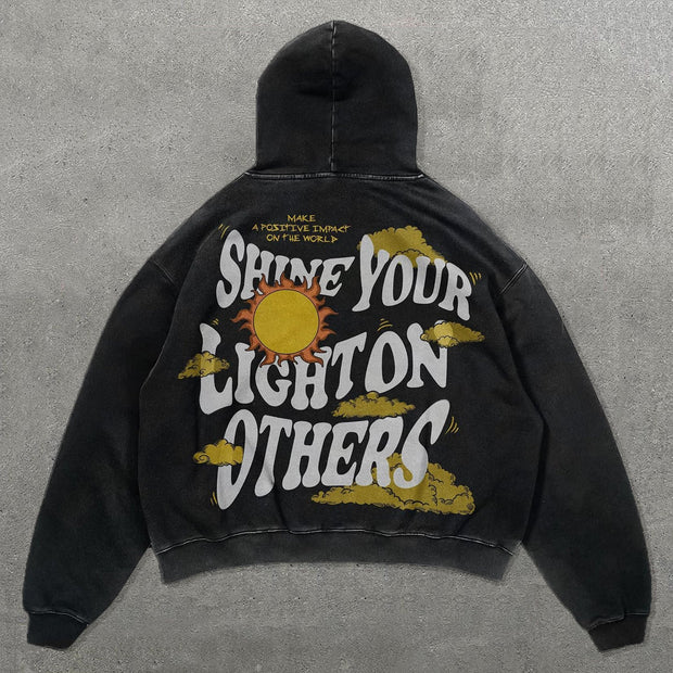 Shine Your Light Print Long Sleeve Hoodie